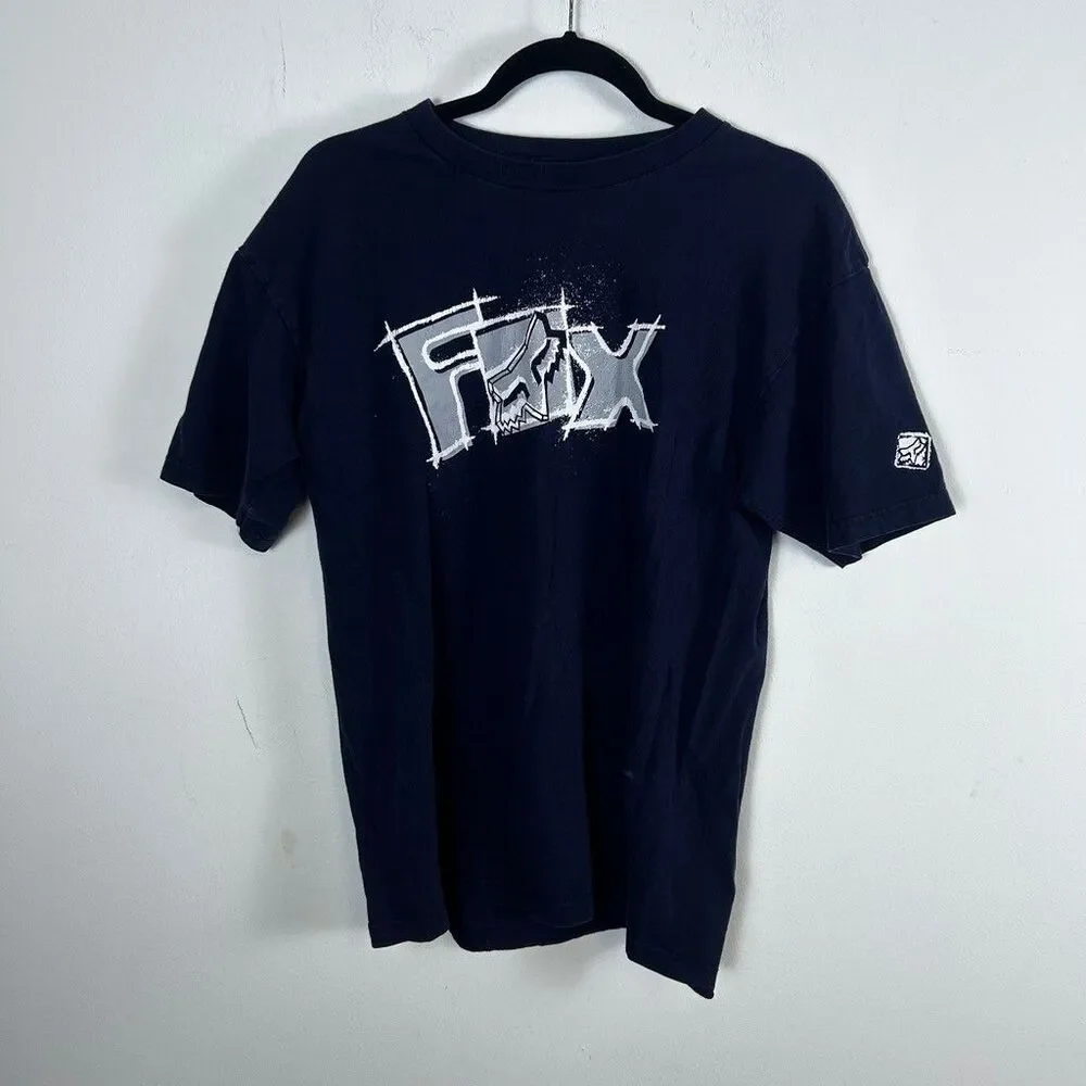 Fox Racing T Shirt Mens Large Navy Blue Graphic Fox Riders Co Motocross Tee